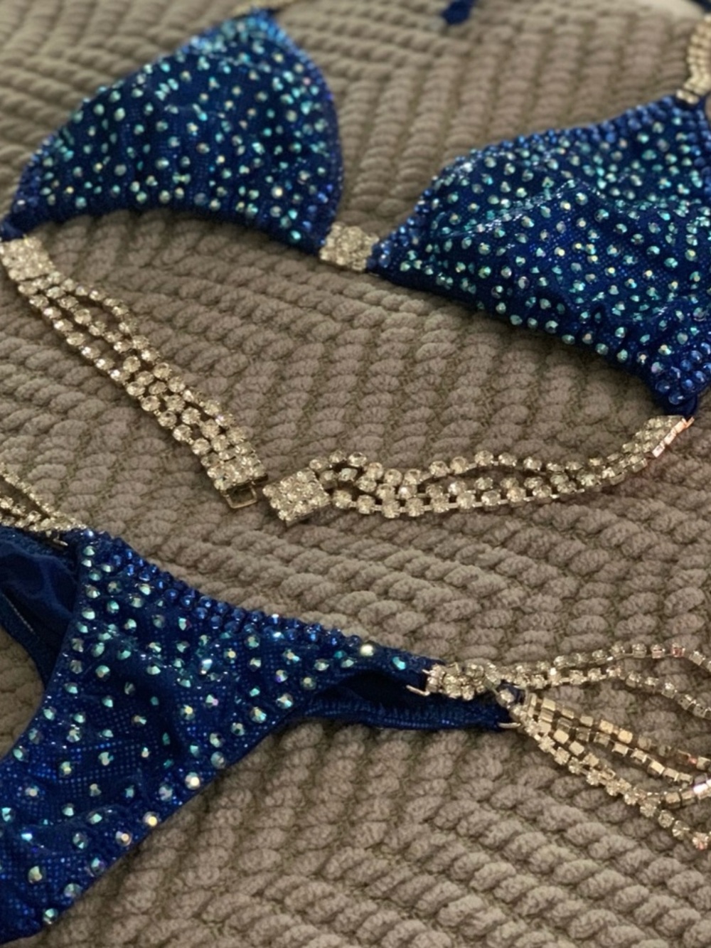 Jagware Blue Rhinestone Competition Bikini Suit Brazilian